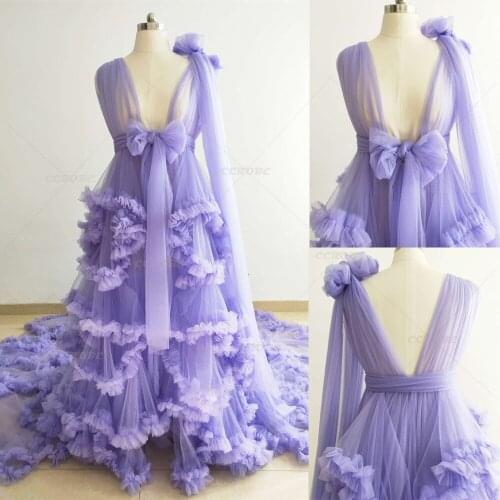 Women Robe Perspective Sheer Tulle Boudoir Bridal Robes Sleepwear Puffy Wedding Dressing Gown Pregnancy Photoshoot Dress