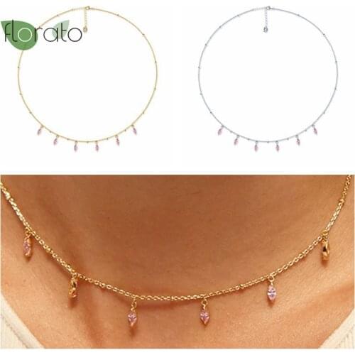 925 Sterling Silver Pink Crystal Wedding Necklace Womens Exquisite 7 Oval Charm Necklaces Adjustable Engagement Fashion Jewelry