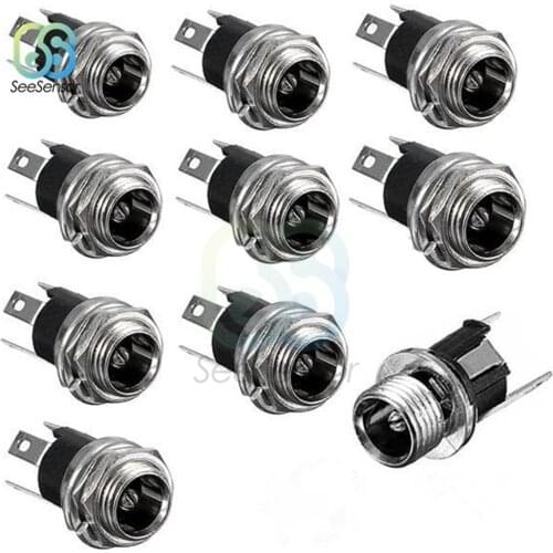 10Pcs DC Power Supply Jack Socket Female Panel Mount Connector 5.5mm 2.1mm Plug Adapter DC-022 DC-022B DC-025M 5.5 x 2.1mm