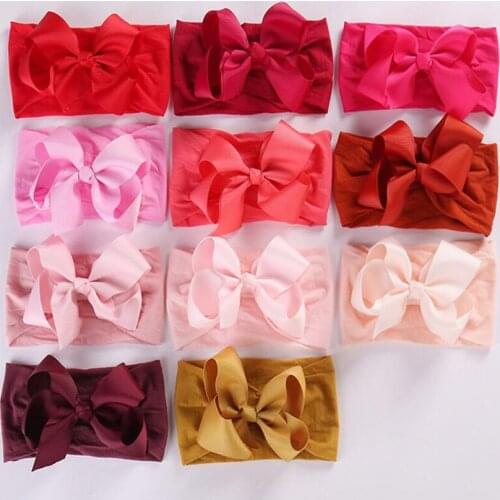 23Colors 36pc/lot Soft Bowknot Nylon Headbands Ribbon Hair Bow Match Nylon Headbands Infantis Baby Girls Hair Accessories