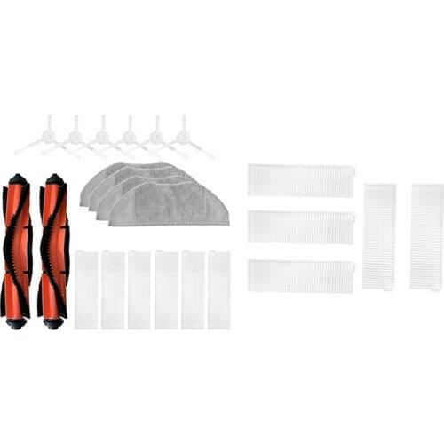 2 Set Vacuum Cleaner Accessories: 1 Set Replacement Hepa Filter & 1 Set Main Brush Side Brush Filter Mop Cloth Set