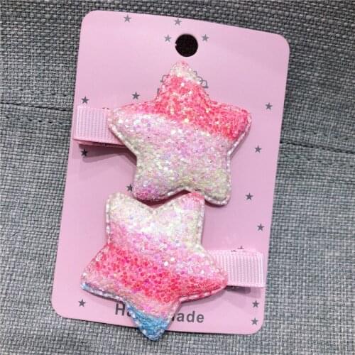 2pcs/lot Pink Star Hairpin Rainbow Hair Clip Gold Sequins Hair Accessories Chaim Metal Barrette Headwear Non-woven Girl Trinket