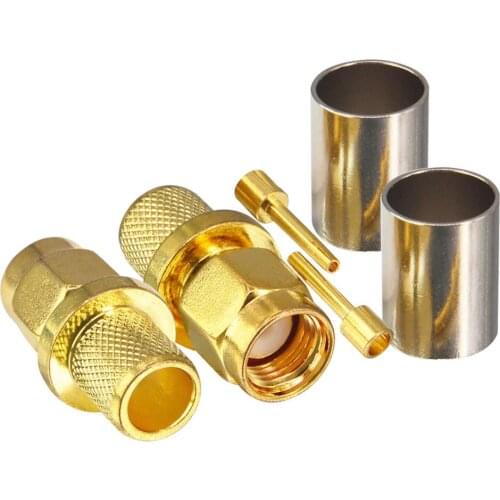 2 Pieces RP SMA Male Plug(Female pin) Goldplated Straight Adapter Connector Crimp for RG6 Cable