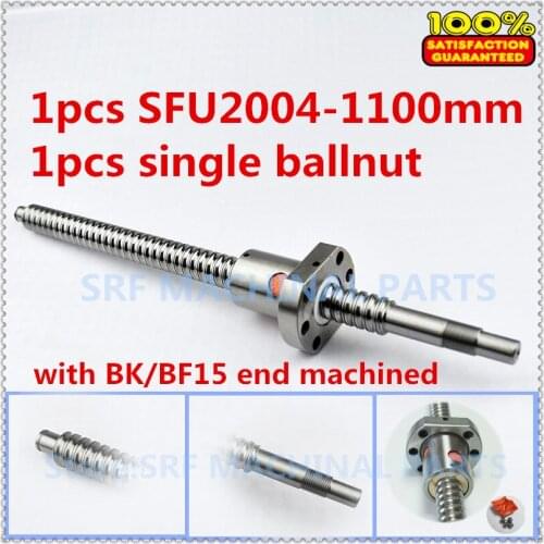 20mm 1pcs Rolled Ballscrew SFU2004 Ball screw L=1100mm +1pcs Flange Single Ballnut with BK/BF15 end machined