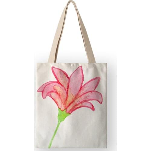 2019 Women Bags Watercolor Flower Print Lady Elegant Handbags Eco Reusable Shopping Canvas Shoulder Bags For Student AKB01012