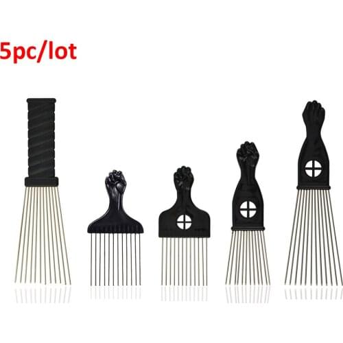 5pc/lot Steel Black Fist Afro Metal Comb African Hair Pik Comb Brush Salon Hairdressing Hairstyle Styling Tool Hair Accessories