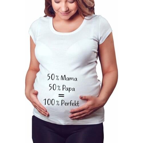 50% Mama+50% Papa=100% Perfekt Women Maternity Short Sleeve Letter Print Tops T-shirt Pregnancy Tshirts Clothes Funny Wear
