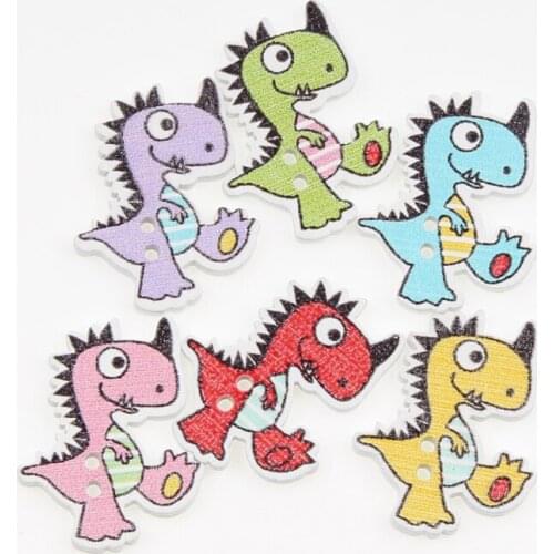 50pcs Mixed Animals Dinosaur Scrapbooking 2Hole Wooden Buttons For DIY Children Clothing Sewing Accessories Button Decoration