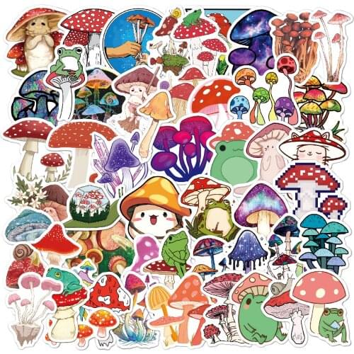 50pcs Mushroom Graffiti Stickers Waterproof Luggage Compartment Notebook Scooter Refrigerator Water Cup Stickers Vinyl Stickers