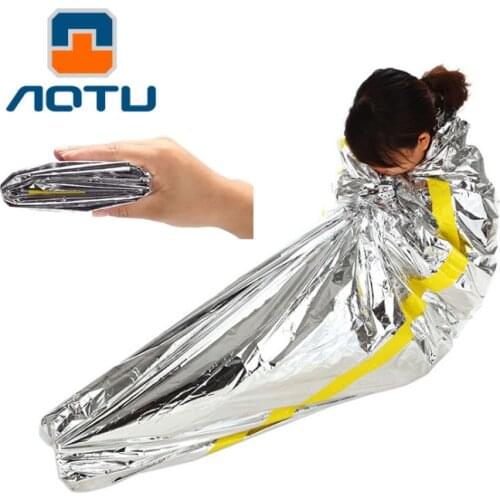 Aotu Outdoor Portable Waterproof Reusable Emergency Blanket Silver Foil Camping super light Sleeping Bag size 2m*1m