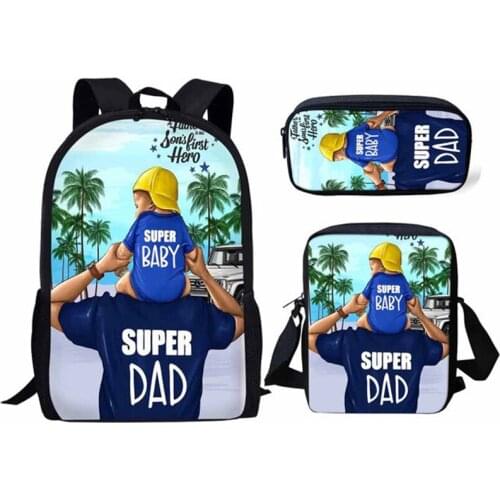 ELVISWORDS Fashion School Bags Set Super Mom and Dad Print Backpack Schoolbag For Kids Girls Orthopedic Rucksack Travel Mochila