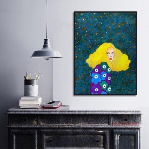 Abstract Art Prints Yellow Hair Woman Portrait Spray Oil Painting Nordic Decoration Home Canvas Wall Pictures For Living Room