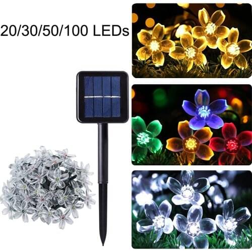 Solar Garden String Lights, 20/30/50/100 LEDs Solar Cherry Blossoms String Lights 8 Modes Waterproof Outdoor Flower String Light