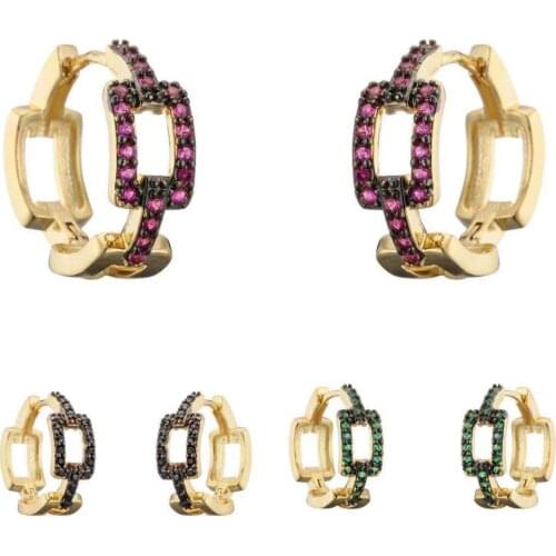 HECHENG,1 pair,Gun black color cz earrings,Chain Link Hoop Earrings,Circle Statement Earrings, Jewelry, Geometric ,Fashion