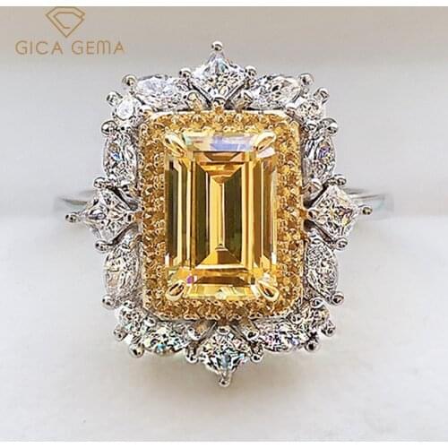 GICA GEMA Luxury Yellow Diamond Rings For Women Girl Real 925 Sterling Silver 6*9mm Female Gifts Flower Wedding Fine Jewelry