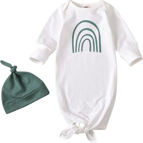 Spring Autumn Infant Sleeping Bag Set Baby Girls Boys Cartoon Rainbow Printing Sleeping Sack + Solid Color Round Hat Kit