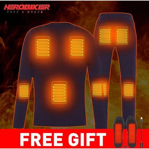 HEROBIKER Motorcycle Heating Jacket Winter Heated Jacket Men Electric USB Heating Thermal Underwear Set Shirt Top Clothes M-4XL
