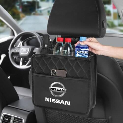 Leather Car Badge Seat Back Sundries Garbage Storage Double-Pockets For Nissan Juke Leaf Qashqai Altima Maxima Navara Armada GTR