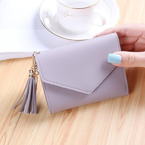 Tassel Pu Leather Small Mini Ultra-thin Wallets Female Compact Wallet Handmade Wallet Women Card Holder Short Design Purse Girl