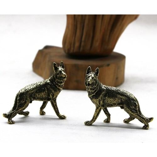 Antique Solid Brass Dog Miniature Figurines Retro Copper Animal Tea Pet Desktop Ornament Decor Crafts Keychain Pendants