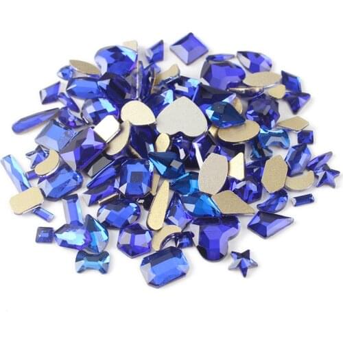 Mix Shape 100Pcs Sapphire Flat back Rhinestones 3D Crystal Nail art Stones for DIY Nails art Decoration