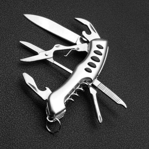 Stainless Steel Mini Self-Defense Knife Multifunctional Outdoor Camping Equipment Knife Fruit Screwdriver with Bottle Opener