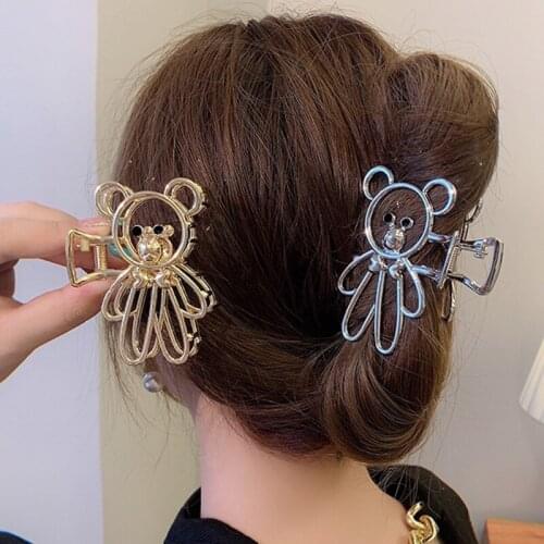 MueRaa 2021 Bear Sweet Gold Sliver Hair Claws For Women Girls Hair Accessories Fashion Korean Style Alloy Hair Clips Hairgrips