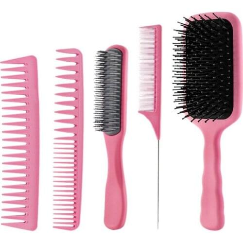 5Pcs Paddle Hair Brush Set ,Detangling Brush Hair Comb Set Tangle Hairbrush for Long Thick Thin Curly Hair