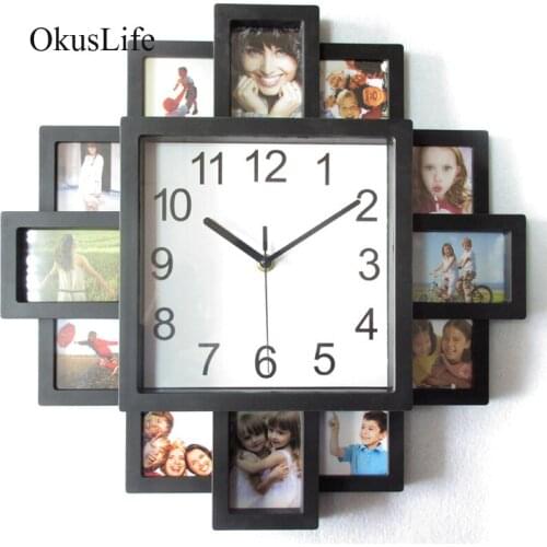 16inch Family Photo Frame European Black Plastic Wall Clock Hanging Clock Time for Home Decoration Baby Grow Up Memory Design