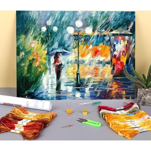 Night Trolley Printed 11CT Cross-Stitch DIY Embroidery Kit DMC Threads Needlework Painting Handiwork Knitting Mulina Wholesale