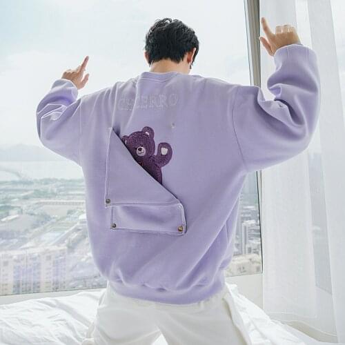 Autumn Oversized Sweatshirt Woman BF Style Flocked Cartoon Bear Hoodies Women Pullovers Harajuku Long Sleeve Tops Unisex Fashion