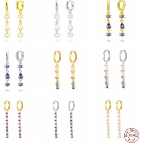 Aide 925 Sterling Silver Purple Pink White Zircon CZ Tassel Pendant Dangle Earrings Luxury Crystal Charm Circle Drop Earrings