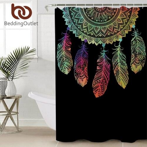 BeddingOutlet Boho Dreamcatcher Shower Curtain Mandala Waterproof Curtain Floral Black Polyester Bathroom Decoration With Hooks