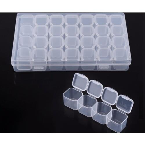 Clear Plastic 28 Slots Adjustable Tablet Medicine Jewelry Storage Storage Organizer Box Container