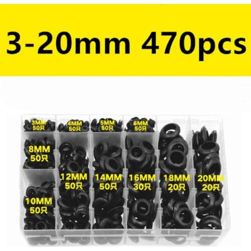 470pcs 3-20mm Cable Rubber Protection Ring CableThrough Hole Protective Coil Waterproof Collar O-ring Seal Gaskets Set
