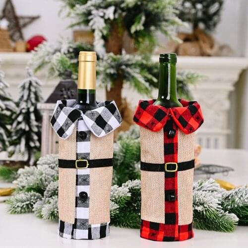 Christmas Decoration Supplies Burlap Bell Lapel Wine Bottle Cover Black And White Lattice Wine Bottle Cover Wine Bottle Bag