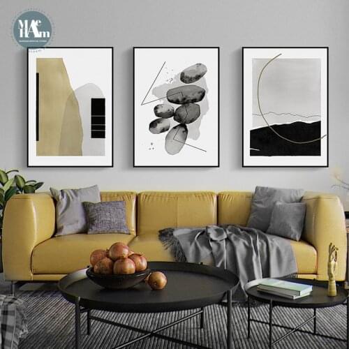 Nordic Abstract geometric color line ink stone Wall Art Canvas Painting Black white Poster Print Wall Picture for Living Room