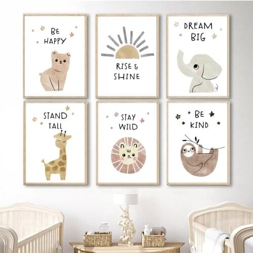Elephant Bear Giraffe Lazy Lion Sun Boho Wall Art Canvas Painting Nordic Posters And Prints Wall Pictures Kids Baby Room Decor
