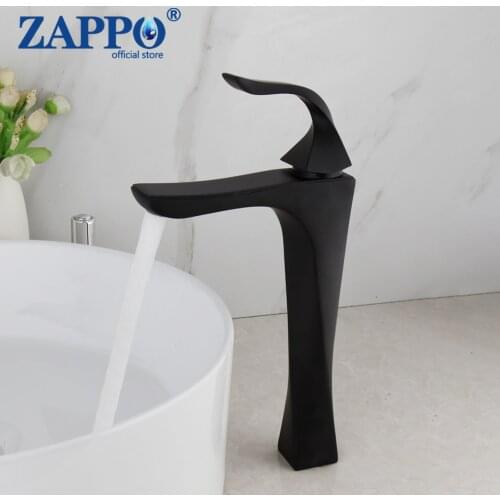 ZAPPO Bathroom Basin Faucet Stainless Steel Waterfall Tall Sink Vessel Tap Matt Black Single Handle Deck Mount Lavotory Faucets