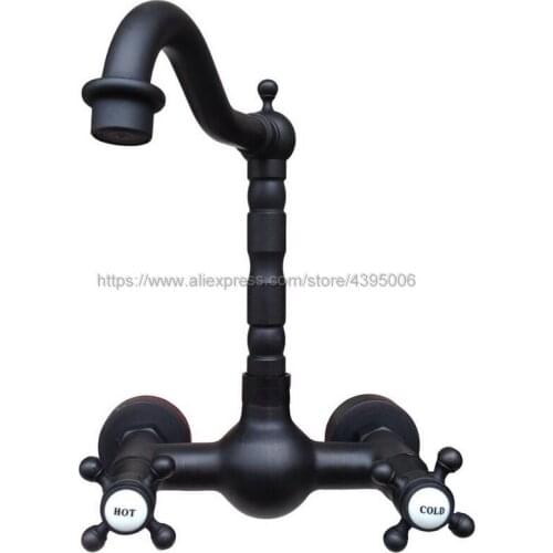 Basin Faucets Oil Rubbed Bronze Bathroom Kitchen Faucet Swivel Wall Mounted Dual Handle Hot Cold Mixer Taps Bnf525