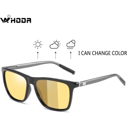 Square Photochromic Lens Polarized Mens Day&Night Vision Driving Sunglasses, Anti-Glare Male Driver Pilot Sun Glasses S388