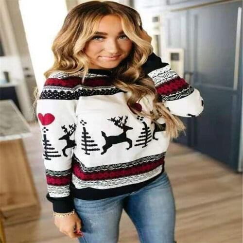 Trendy Women clothes Long Sleeve Christmas round neck Sweatshirt Geometry casual Winter Polyester Pullover Tops one pieces