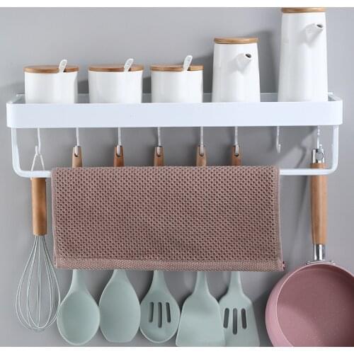 Space Aluminum White Hanging Kitchen Shelf Storage Rack Kitchenwith holder hooks Corner Storage Rack Organizer