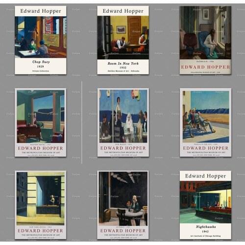 Edward Hopper Exhibition Poster, Wall Art Home Decor, Realism, Architecture, Scenery, Gift Idea, Minimalism Prints Canvas