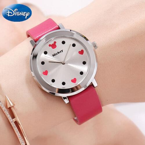 Disney Genuine Brand Ladies Watches Simple Elegant Leather Belt Ultra-thin Love Dial Quartz Female Watch Montre femme