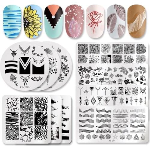 Women Face Nail Art Stainless Steel Printing Plate Blue Film Steel Plate Geometric Leaf Flower Series Painted Transfer Template