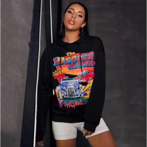 Hip hop print Pullover Casual Long Sleeve y2k Women Hoodie korean fashion Harajuku Oversized Sweatshirt winter warm Streetwear