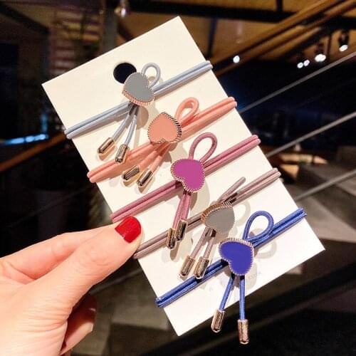 1PC Fashion Korean Girls Elastic Hair Ropes Tie Solid Color Heart Rubber Band Ring Ponytail Holder Ladies Headwear Accessories