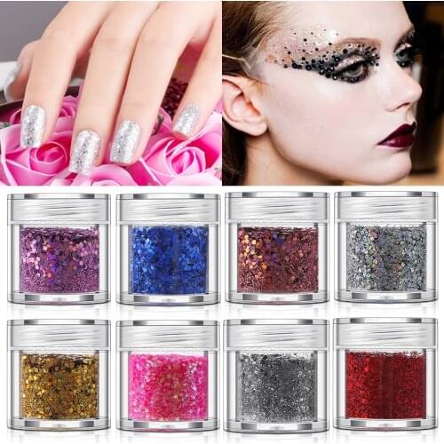 10g/Bottle 1MM Holographic Nail Glitter Flakes Sequin,12 Colors Hexagon Spangle Powder/Paillette for Manicure/DIY/Makeup#FT08