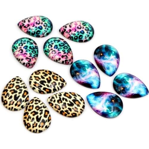 10x14mm 13x18mm 18x25mm Drop Leopard print New Fashion Handmade Photo Glass Cabochons Pattern Domed Jewelry Accessories supplies
